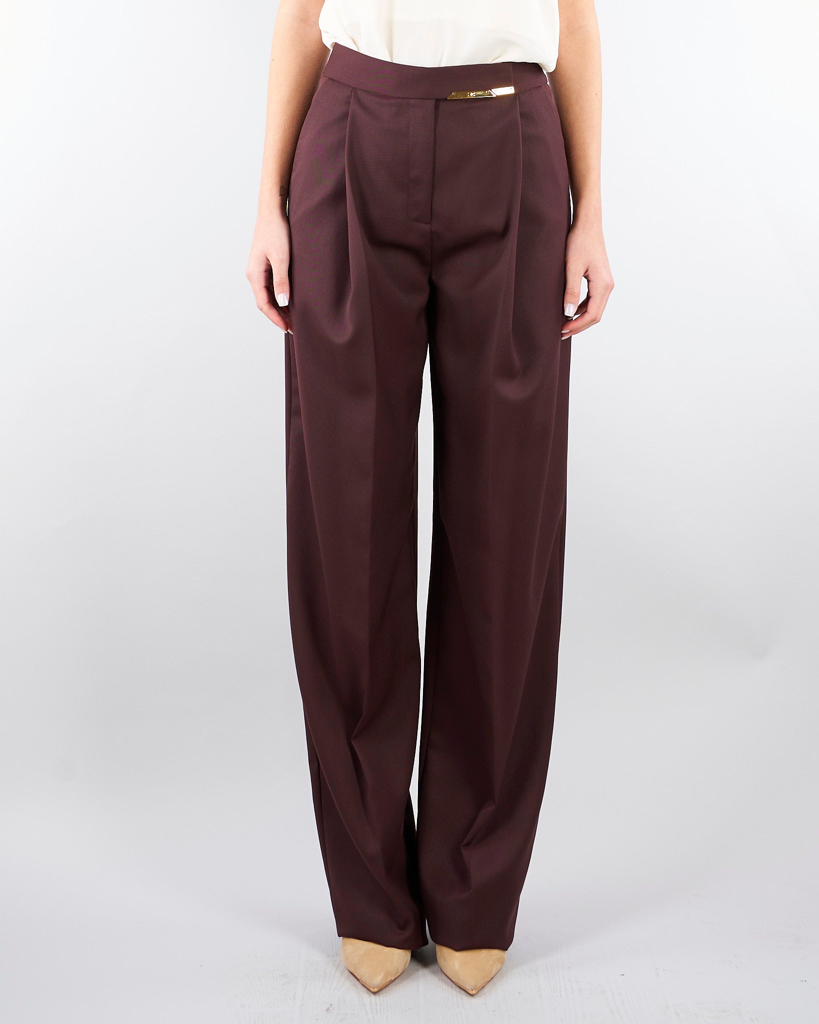 Pantaloni Cacao in fresco lana con placca gioiello PA15761E2 644 ELISABETTA FRANCHI 