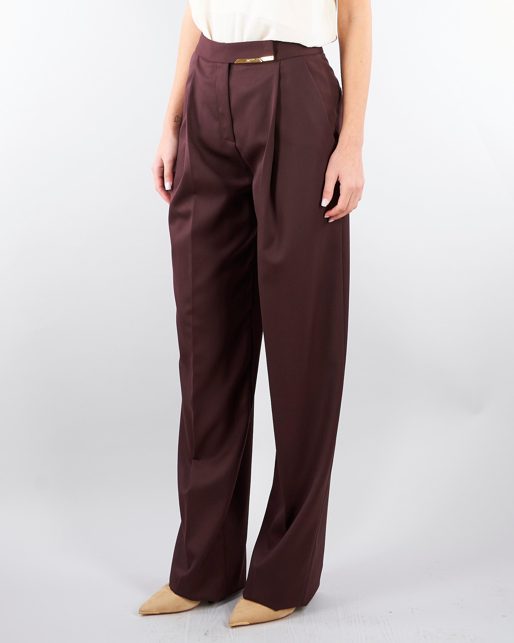 Pantaloni Cacao in fresco lana con placca gioiello PA15761E2 644 ELISABETTA FRANCHI 