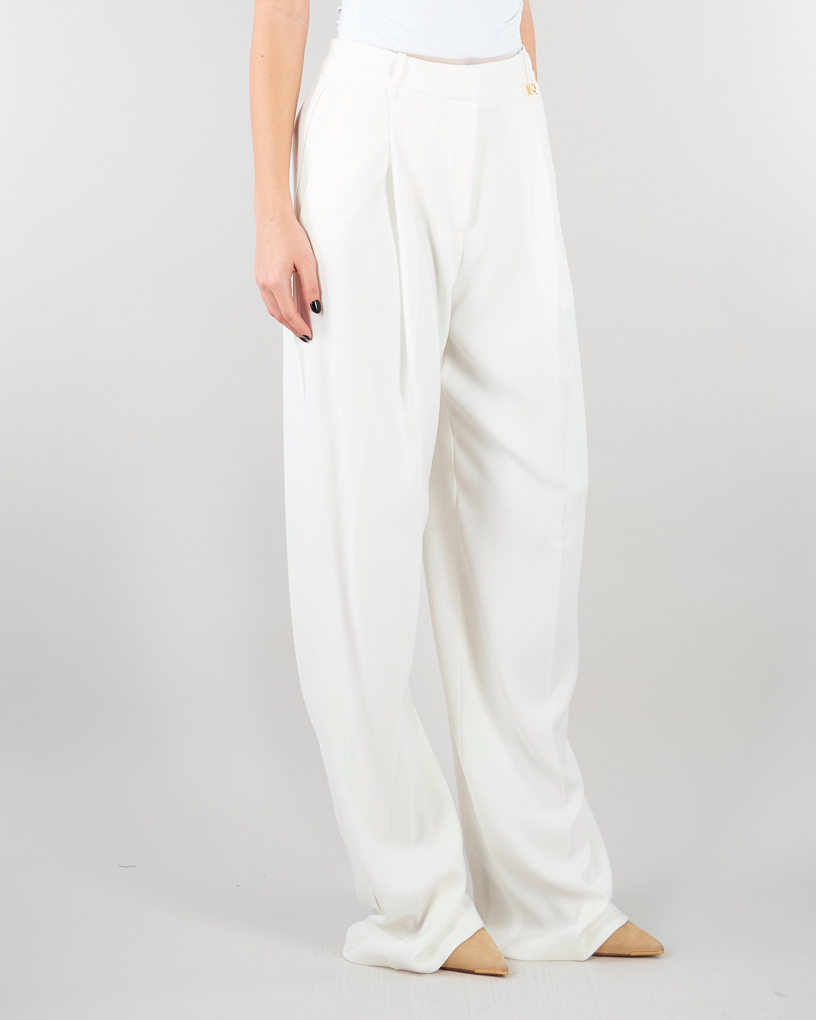 Pantaloni Avorio in crêpe leggero con logo charm PA16761E2 360 ELISABETTA FRANCHI 