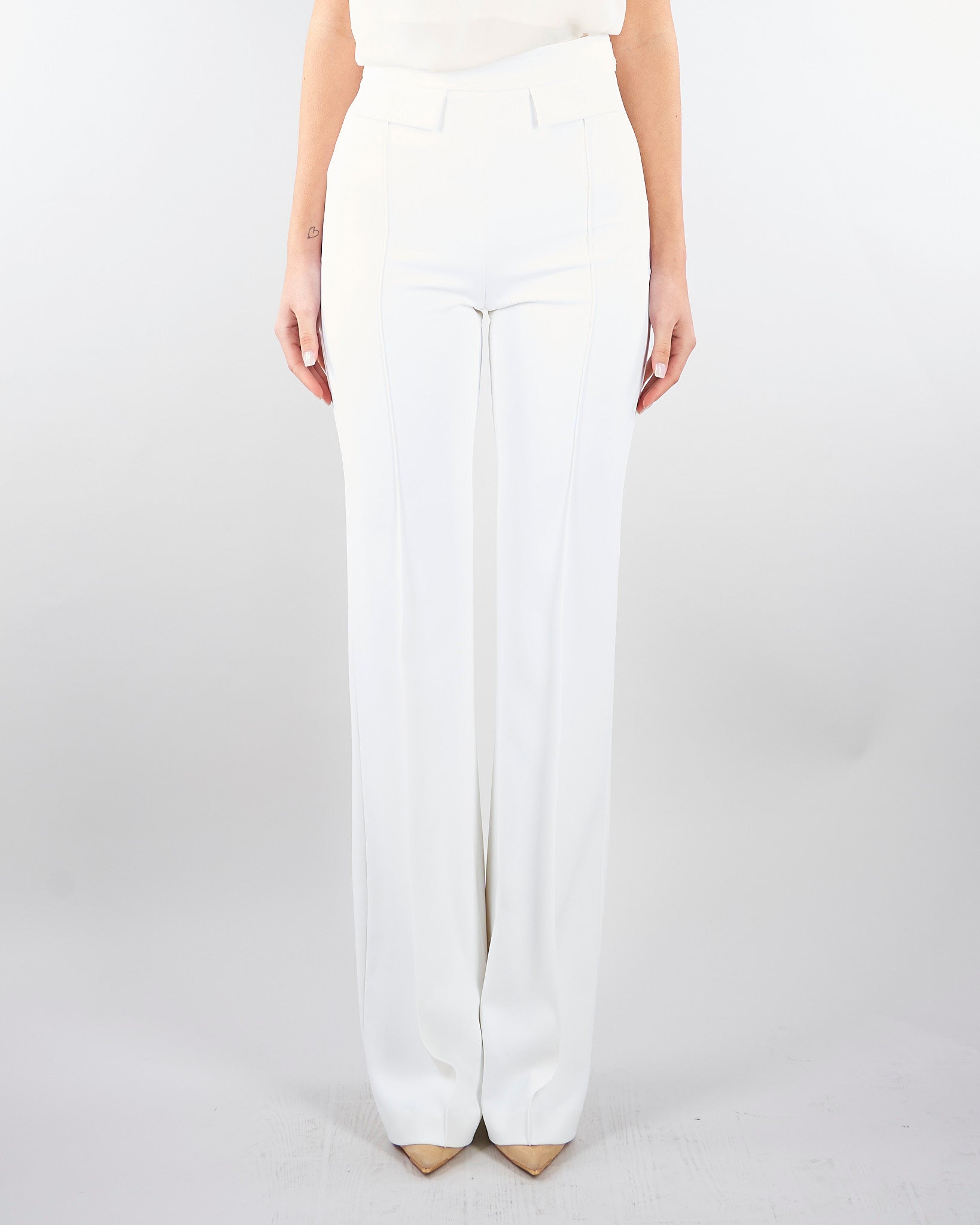 Pantaloni Avorio in doppio crêpe stretch con logo ricamato PA17161E2 360 ELISABETTA FRANCHI 