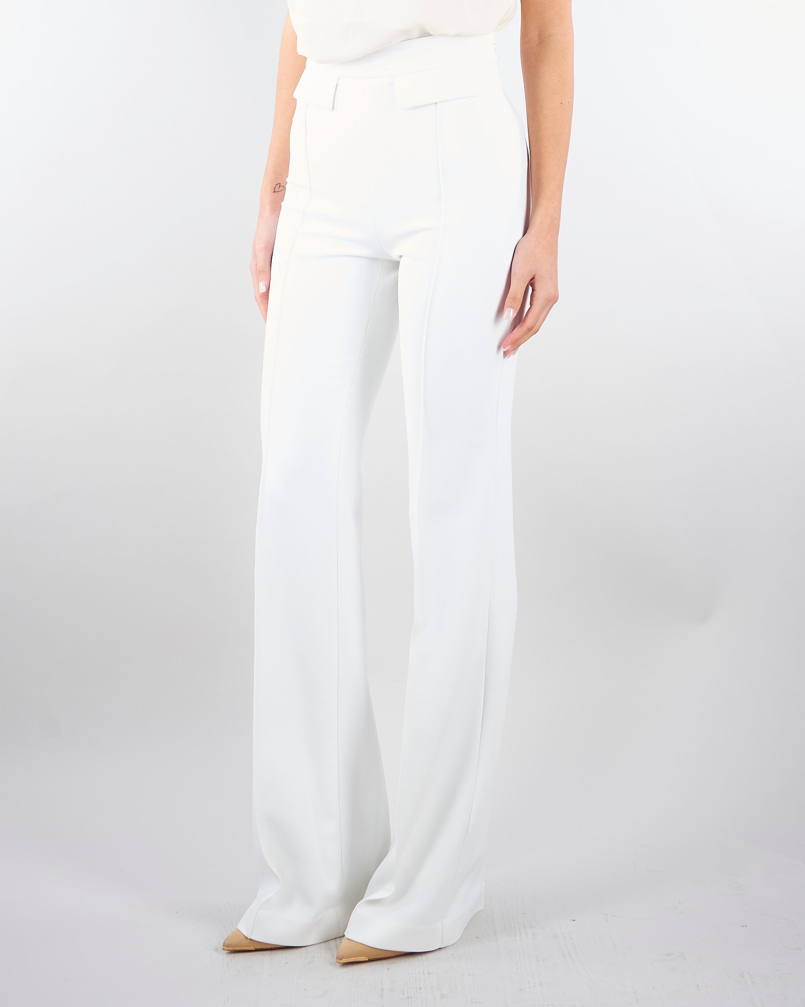 Pantaloni Avorio in doppio crêpe stretch con logo ricamato PA17161E2 360 ELISABETTA FRANCHI 