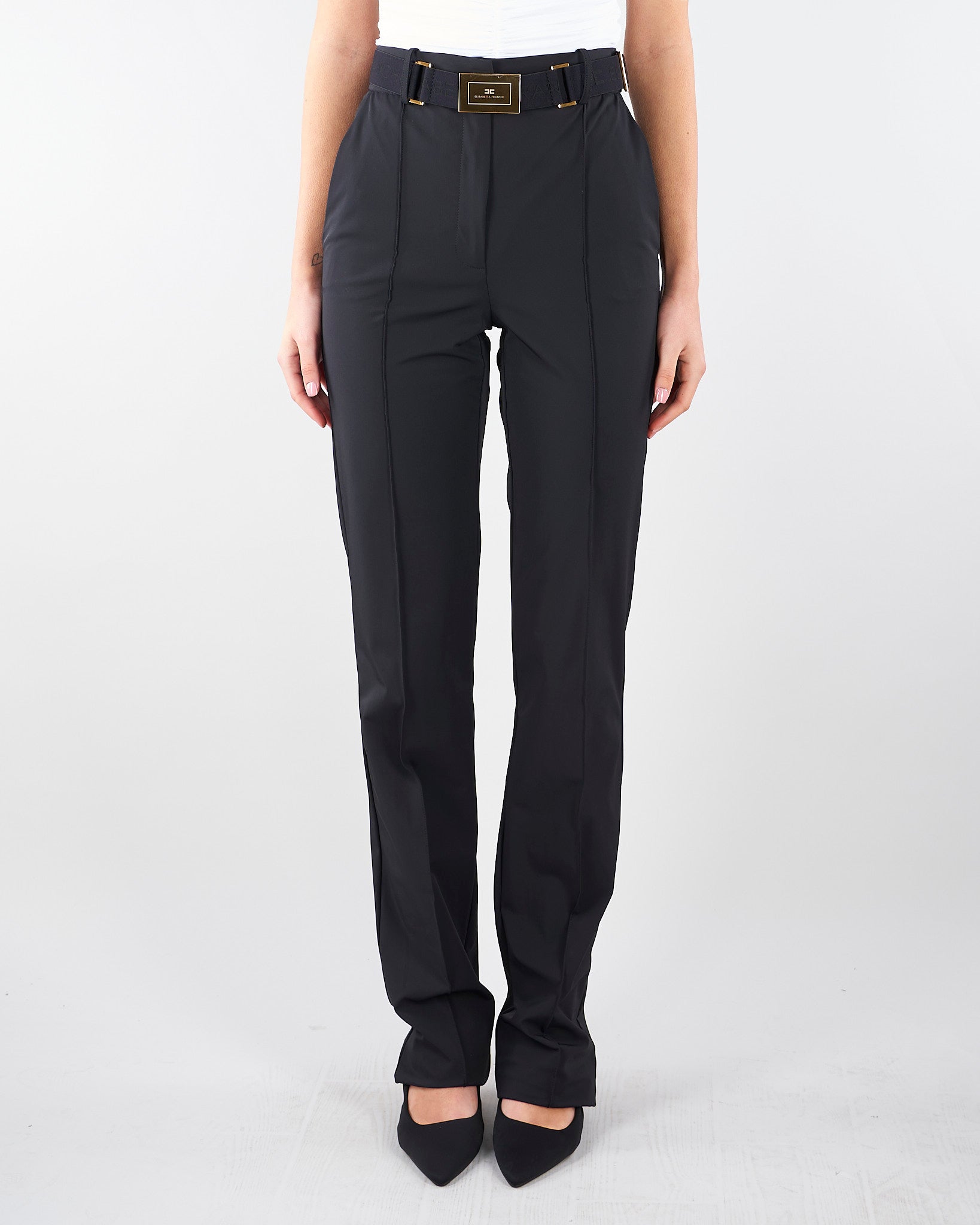 Pantaloni Nero in tessuto tecnico bielastico con cintura PA17261E2 110 ELISABETTA FRANCHI 