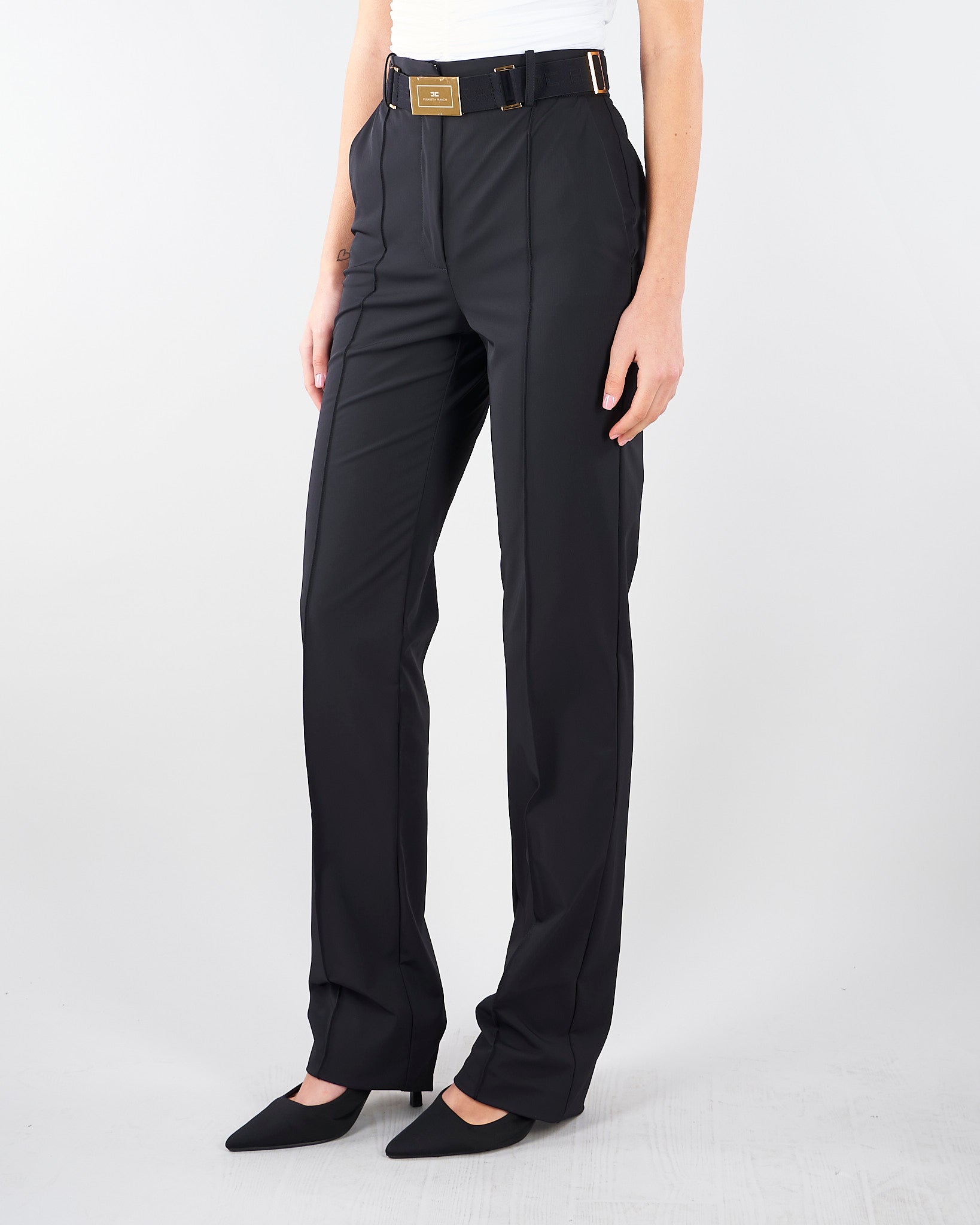 Pantaloni Nero in tessuto tecnico bielastico con cintura PA17261E2 110 ELISABETTA FRANCHI 
