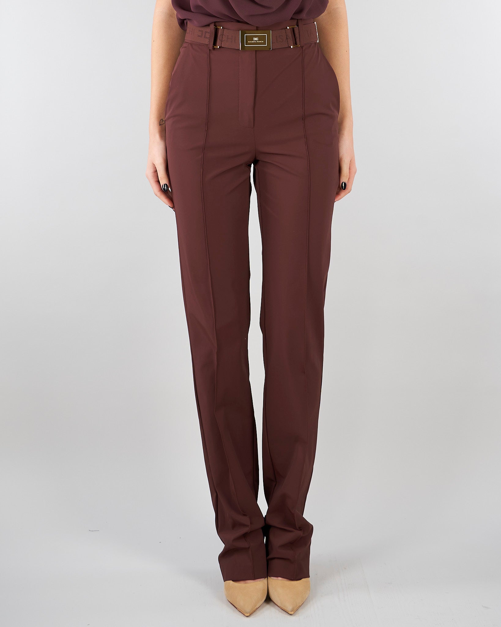 Pantaloni Cacao in tessuto tecnico bielastico con cintura PA17261E2 644 ELISABETTA FRANCHI 