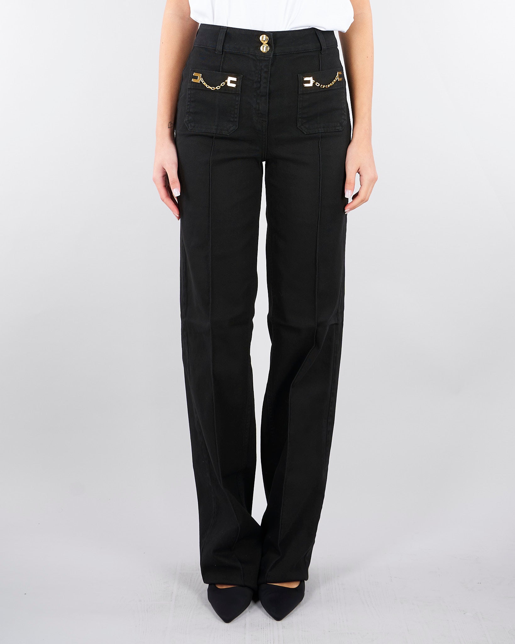 Jeans dritto Nero in bull di cotone con accessori gold PJ25D61E2 110 ELISABETTA FRANCHI 