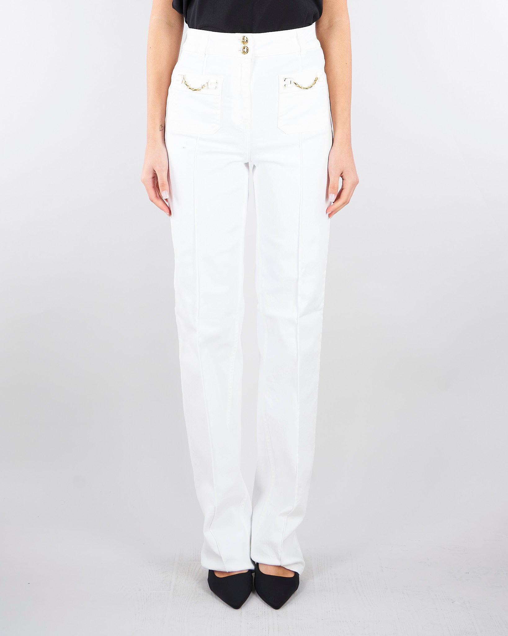 Jeans dritto Avorio in bull di cotone con accessori gold PJ25D61E2 360 ELISABETTA FRANCHI 