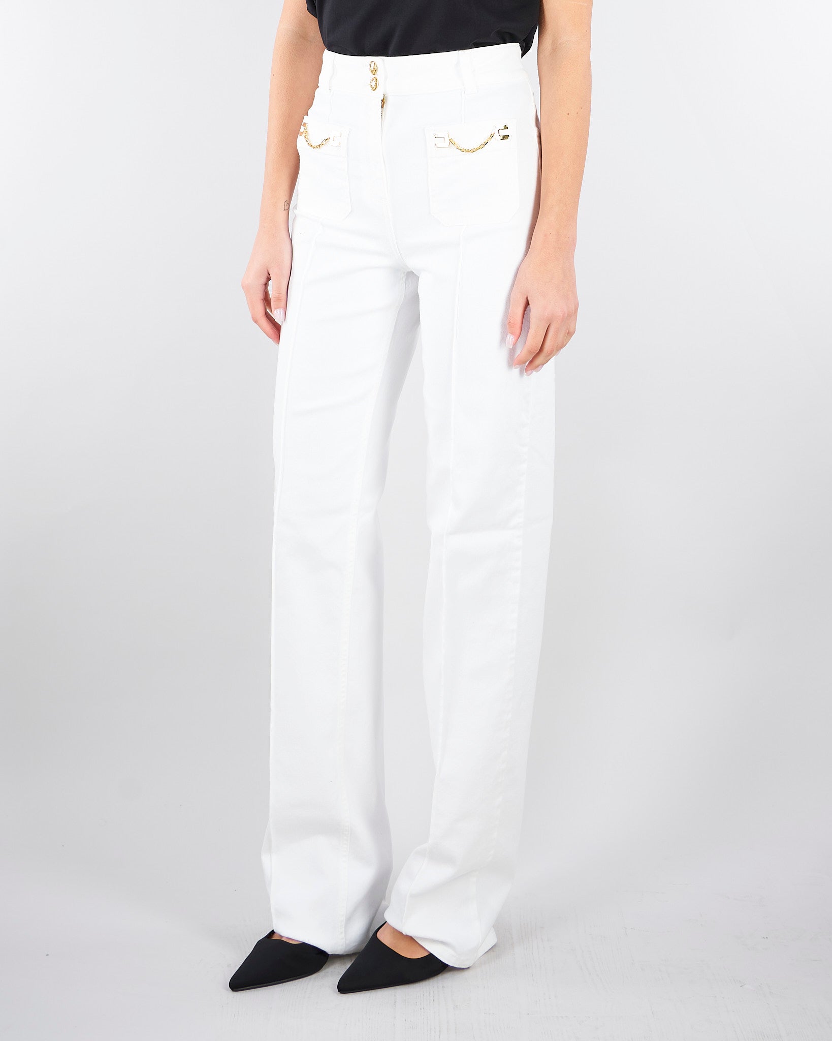 Jeans dritto Avorio in bull di cotone con accessori gold PJ25D61E2 360 ELISABETTA FRANCHI 