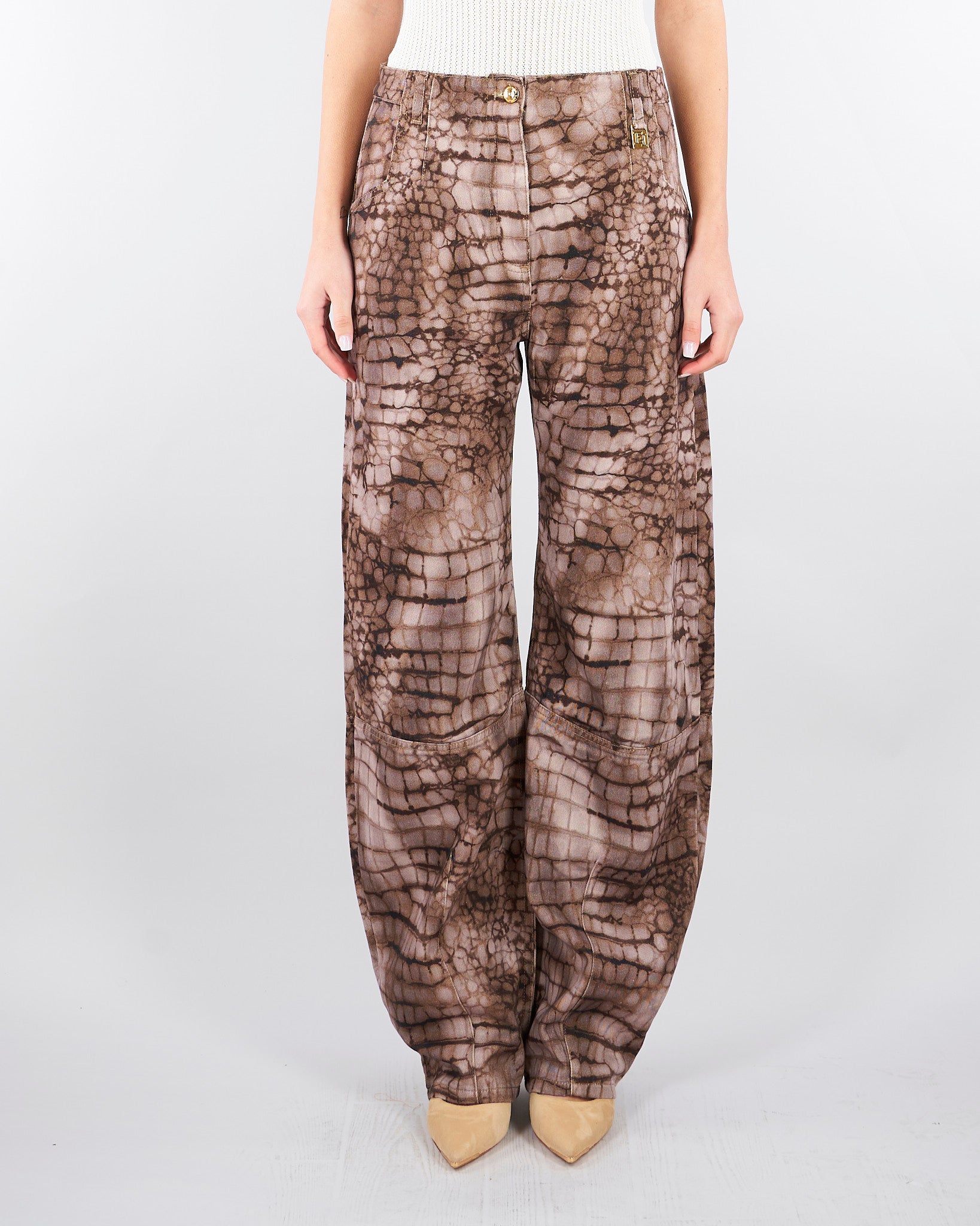Jeans Cacao in drill con stampa alligatore PJ31D61E2 644 ELISABETTA FRANCHI 