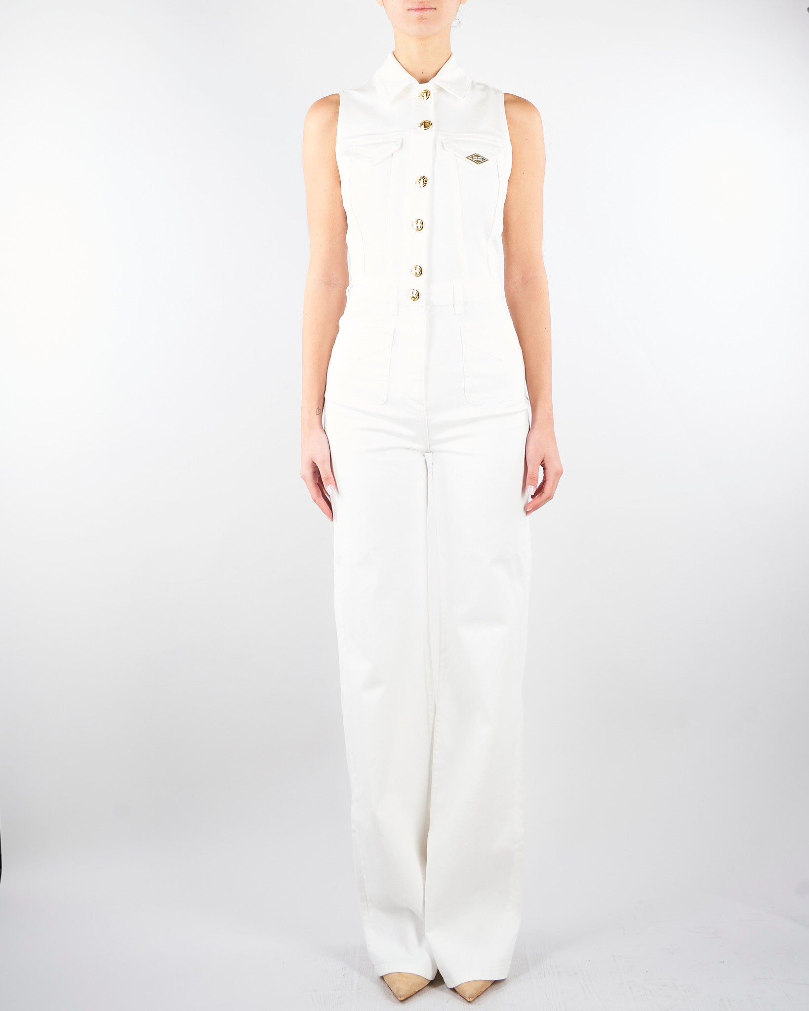 Tuta Avorio in denim con dettaglio logo TJ45N61E2 360 ELISABETTA FRANCHI 