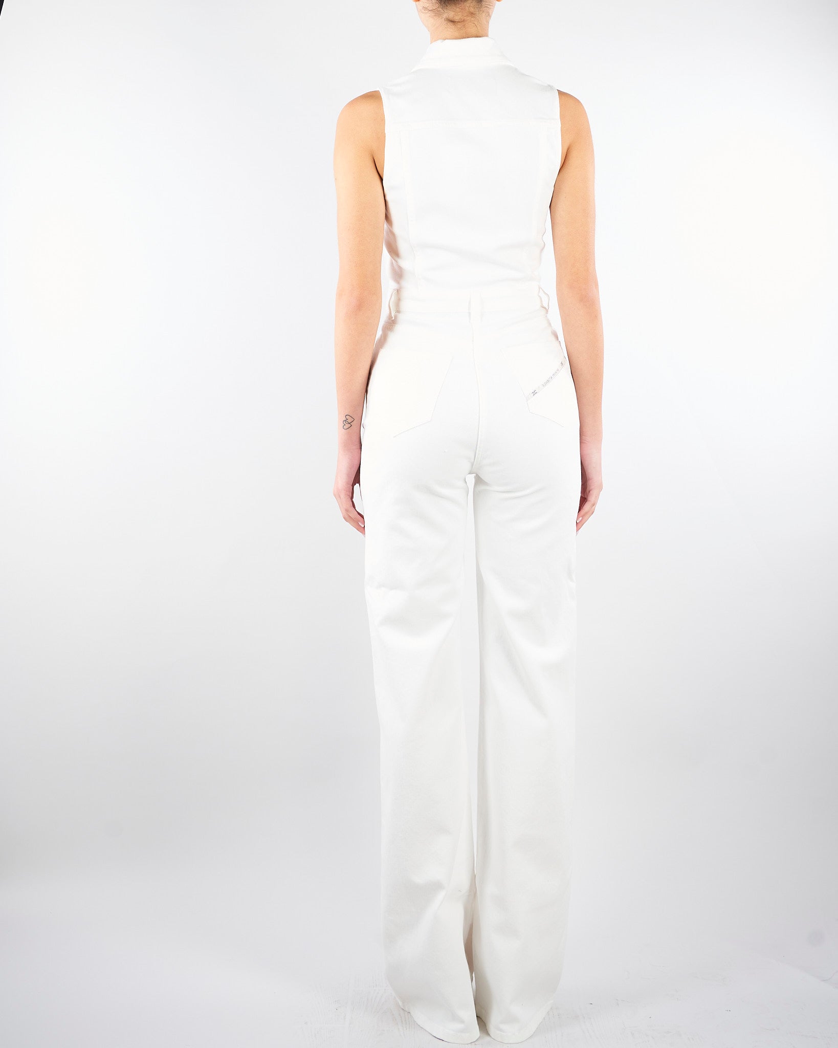 Tuta Avorio in denim con dettaglio logo TJ45N61E2 360 ELISABETTA FRANCHI 