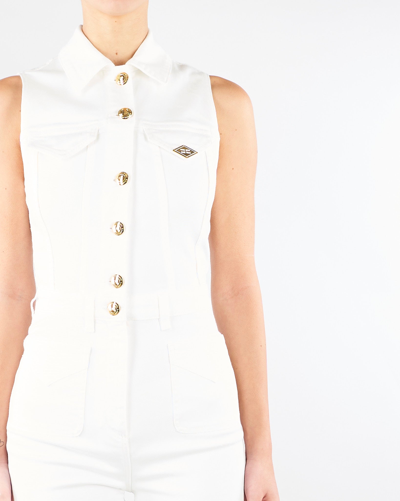 Tuta Avorio in denim con dettaglio logo TJ45N61E2 360 ELISABETTA FRANCHI 