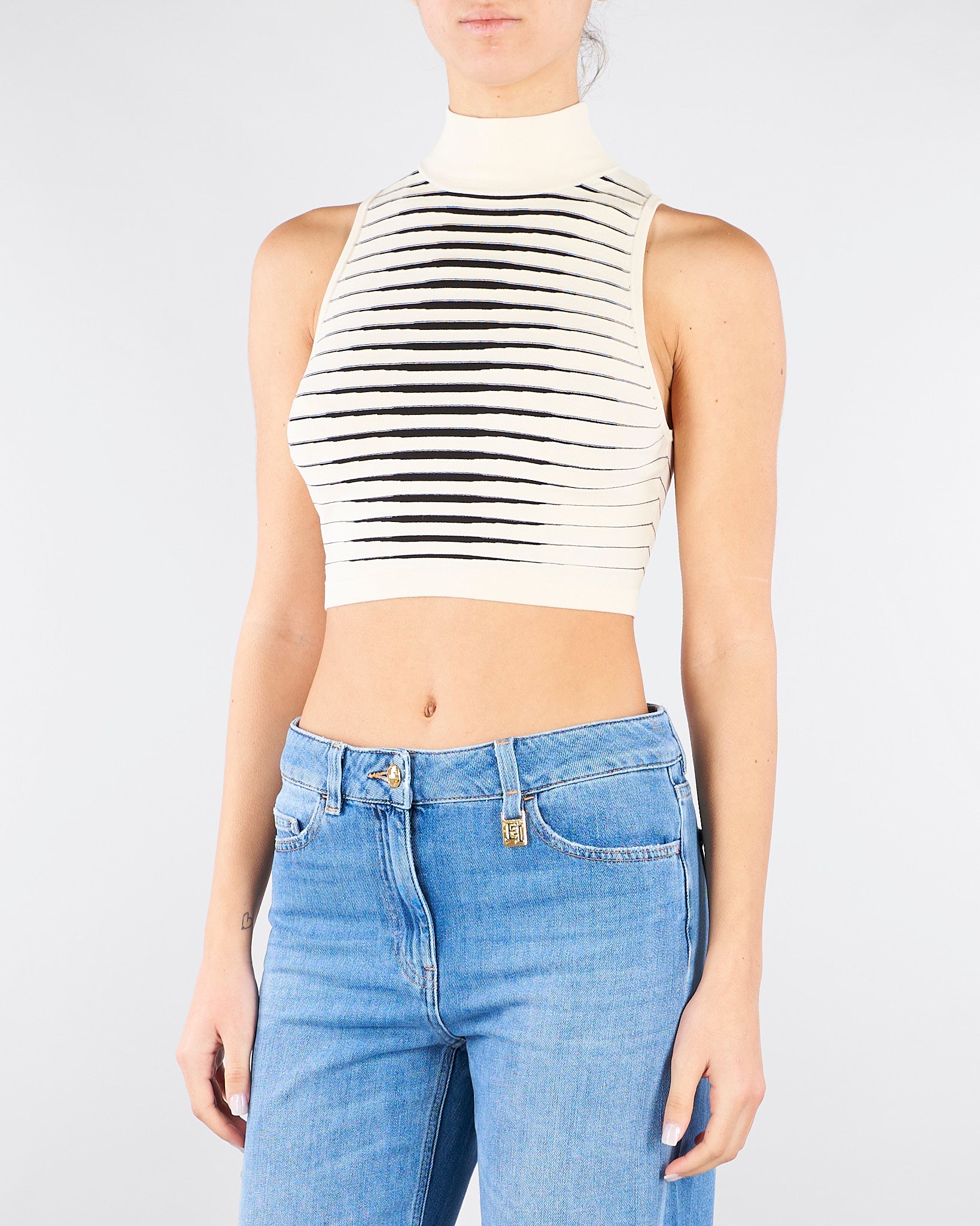 Top Burro-Nero in maglia a righe dégradé TK70S61E2 E84 ELISABETTA FRANCHI 