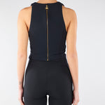 Top Nero-Burro in crêpe leggero con cut-out bicolore TO04761E2 685 ELISABETTA FRANCHI 