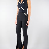 Top Nero-Burro in crêpe leggero con cut-out bicolore TO04761E2 685 ELISABETTA FRANCHI 