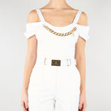 Top Bianco in cotone stretch con collana TO04861E2 100 ELISABETTA FRANCHI 