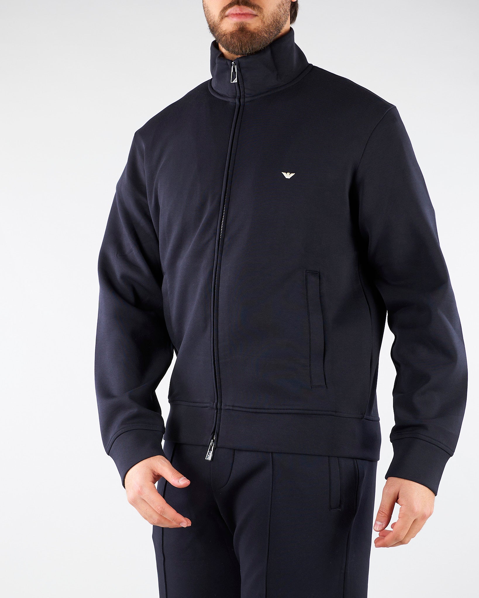 Felpa Blu full zip in double jersey con logo EM004536AF10013 UB118 EMPORIO ARMANI 