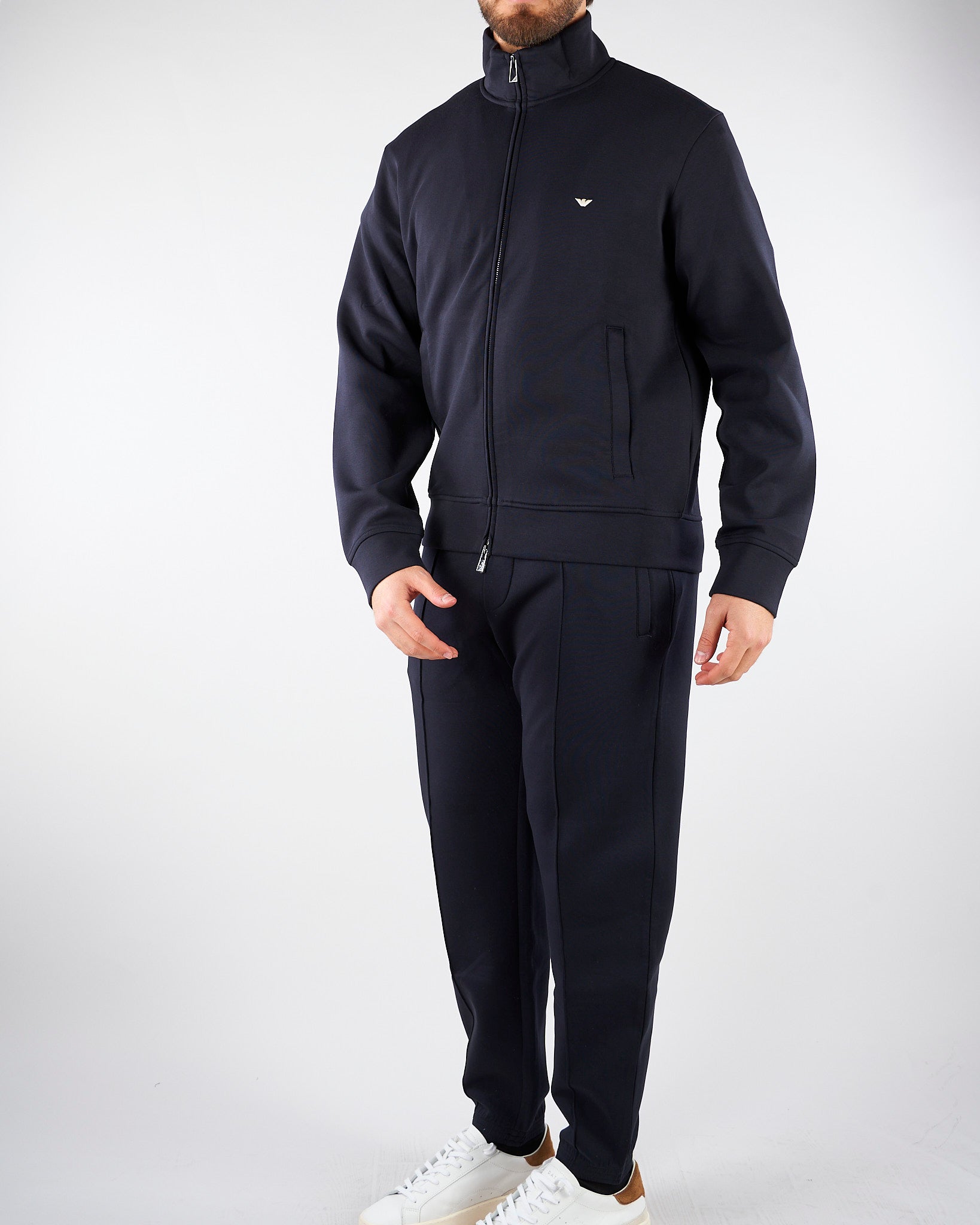 Felpa Blu full zip in double jersey con logo EM004536AF10013 UB118 EMPORIO ARMANI 