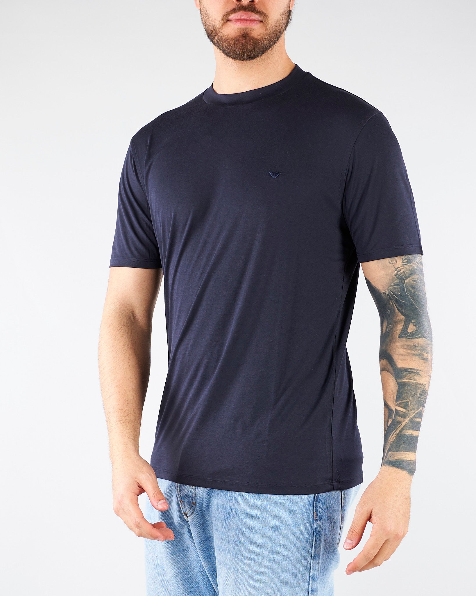 T-shirt Blu in misto Modal e Seta con ricamo logo EM004586AF13721 UB118 EMPORIO ARMANI 