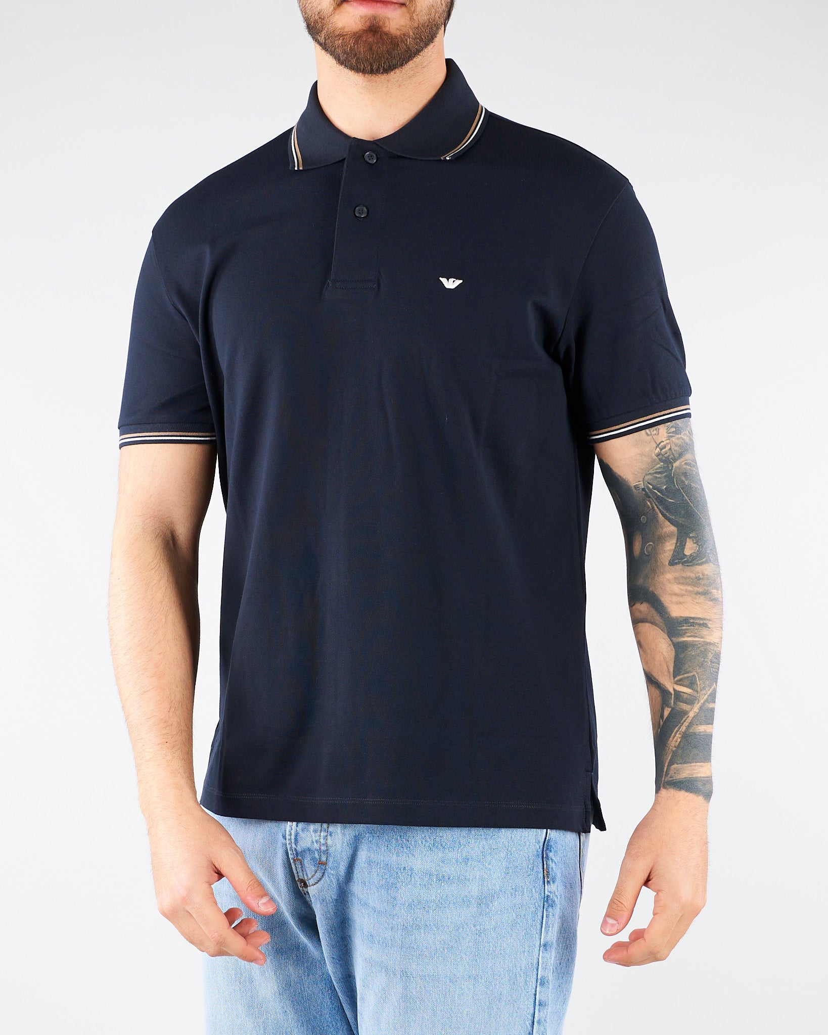 Polo Blu in piquet con logo EM004607AF23090 UB118 EMPORIO ARMANI 