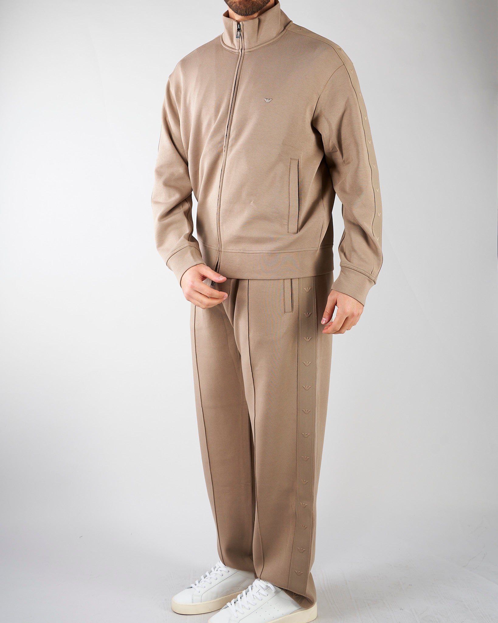 Felpa Beige full zip in double jersey con banda logata EM005222AF10013 U6107 EMPORIO ARMANI 