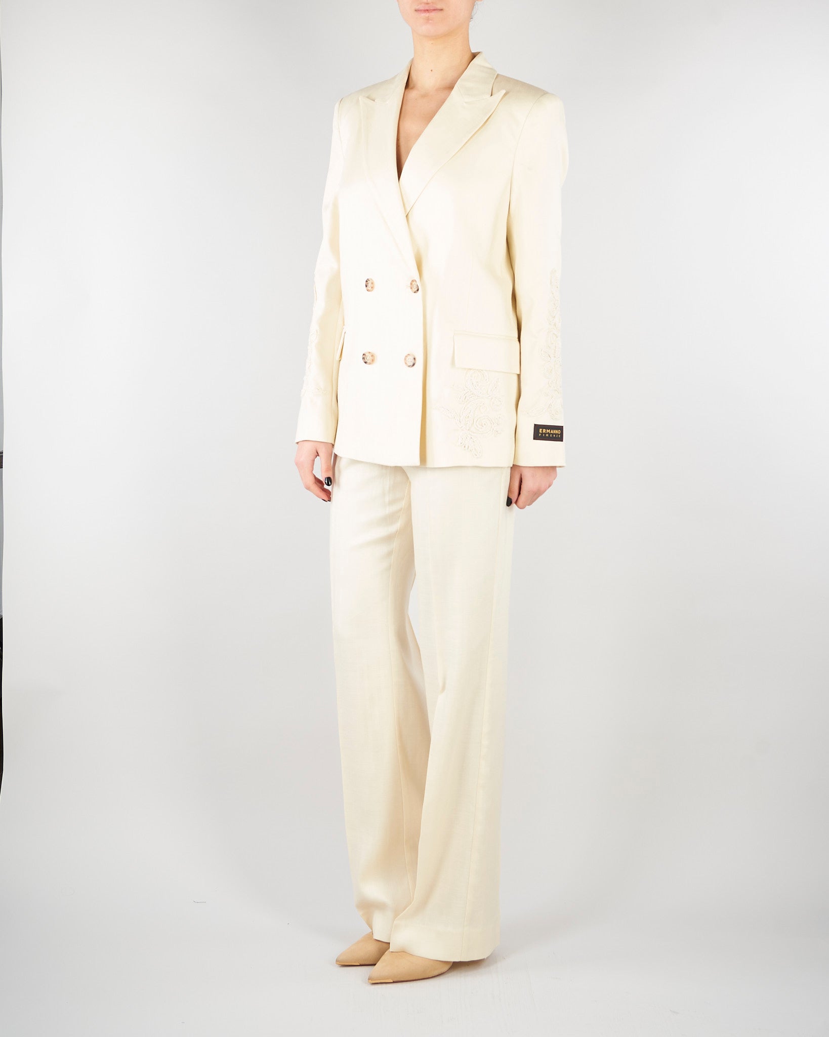 Blazer Vaniglia doppiopetto spinato con ricami D48EI023ER3 MF333 ERMANNO BY ERMANNO SCERVINO 