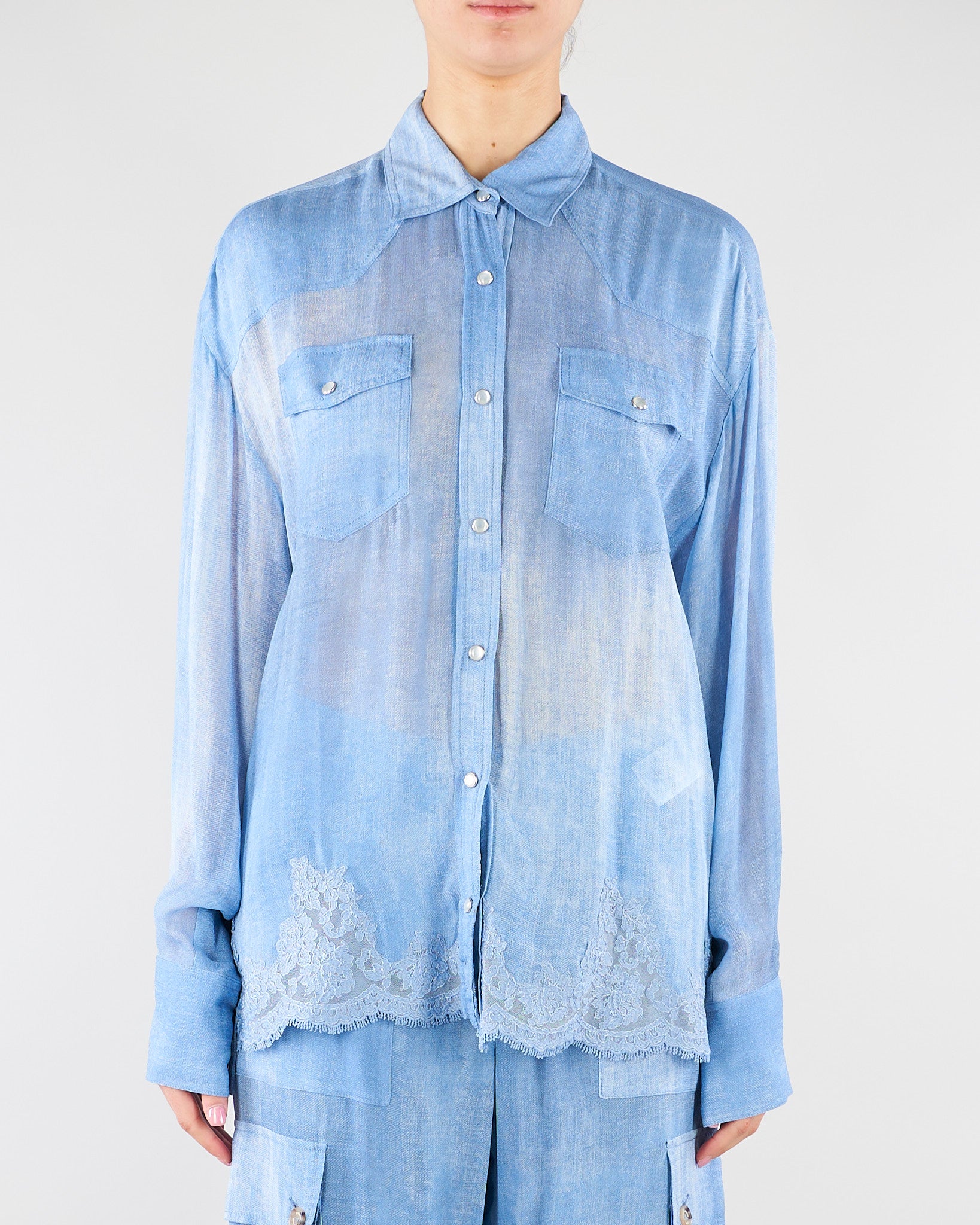 Camicia in georgette con stampa Denim e pizzo ricamato D48EK021EB5 MF156 ERMANNO BY ERMANNO SCERVINO 