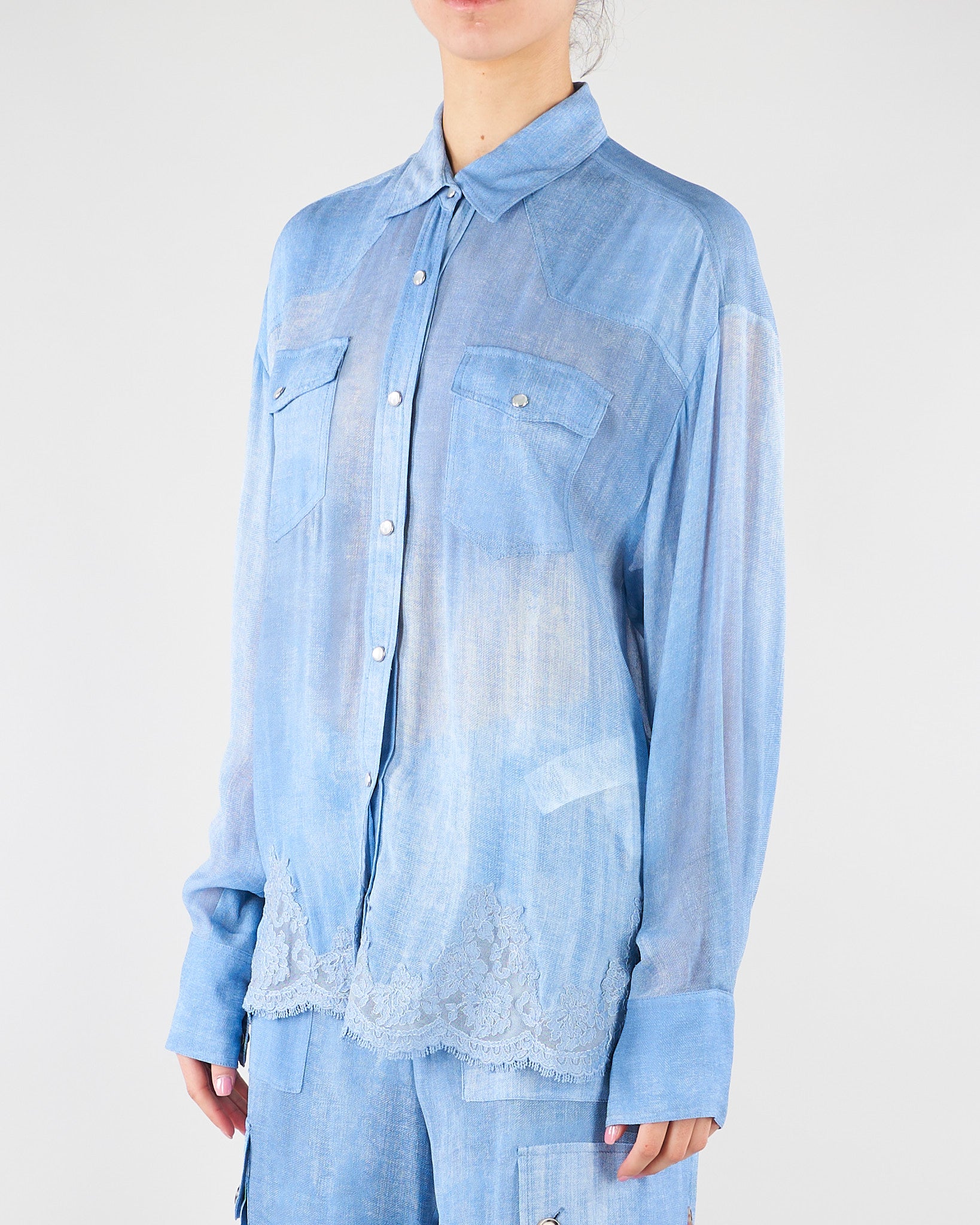 Camicia in georgette con stampa Denim e pizzo ricamato D48EK021EB5 MF156 ERMANNO BY ERMANNO SCERVINO 
