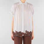 Camicia Bianco-Marrone a righe con ricami floreali D48EK036ES2 MFB25 ERMANNO BY ERMANNO SCERVINO 