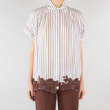 Camicia Bianco-Marrone a righe con ricami floreali D48EK036ES2 MFB25 ERMANNO BY ERMANNO SCERVINO 