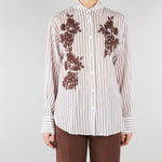 Camicia Bianco-Marrone a righe con ricami floreale D48EK037ES2 MFB25 ERMANNO BY ERMANNO SCERVINO 