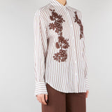 Camicia Bianco-Marrone a righe con ricami floreale D48EK037ES2 MFB25 ERMANNO BY ERMANNO SCERVINO 