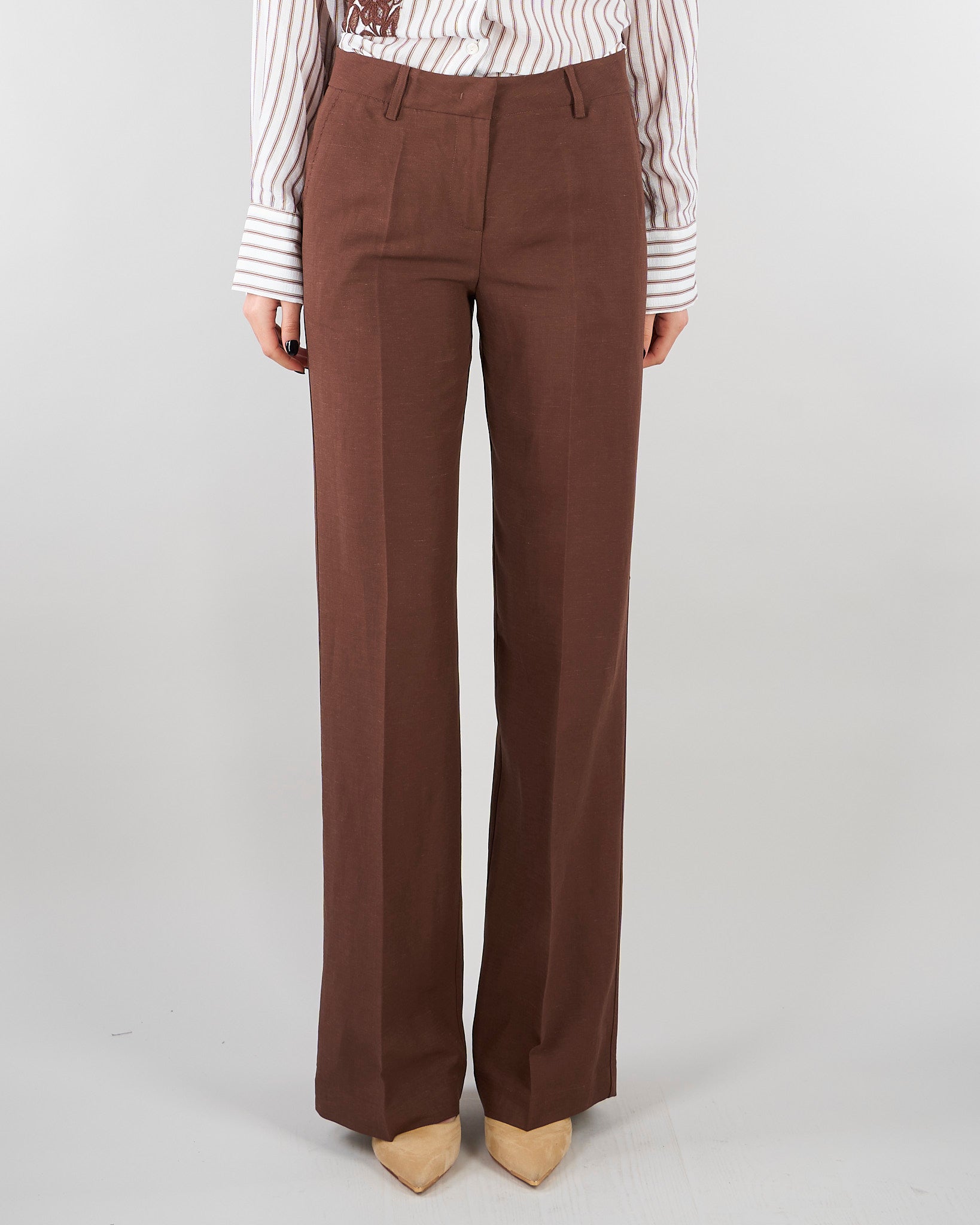 Pantalone Marrone dritto in misto lino D48EP060E32 MFB24 ERMANNO BY ERMANNO SCERVINO 