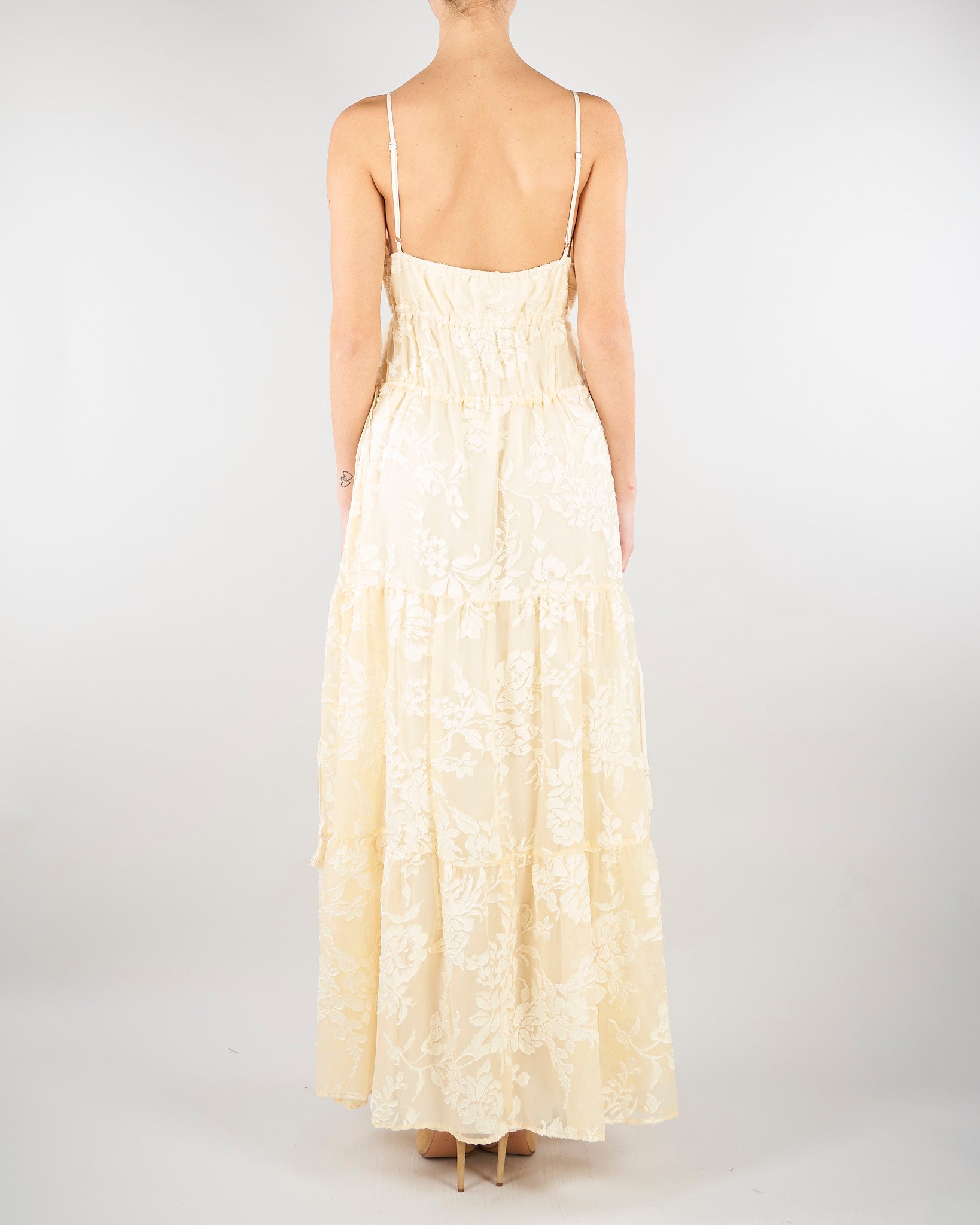Abito Vaniglia a balze in raso devorè floreale D48EQ024E60 MFB31 ERMANNO BY ERMANNO SCERVINO 