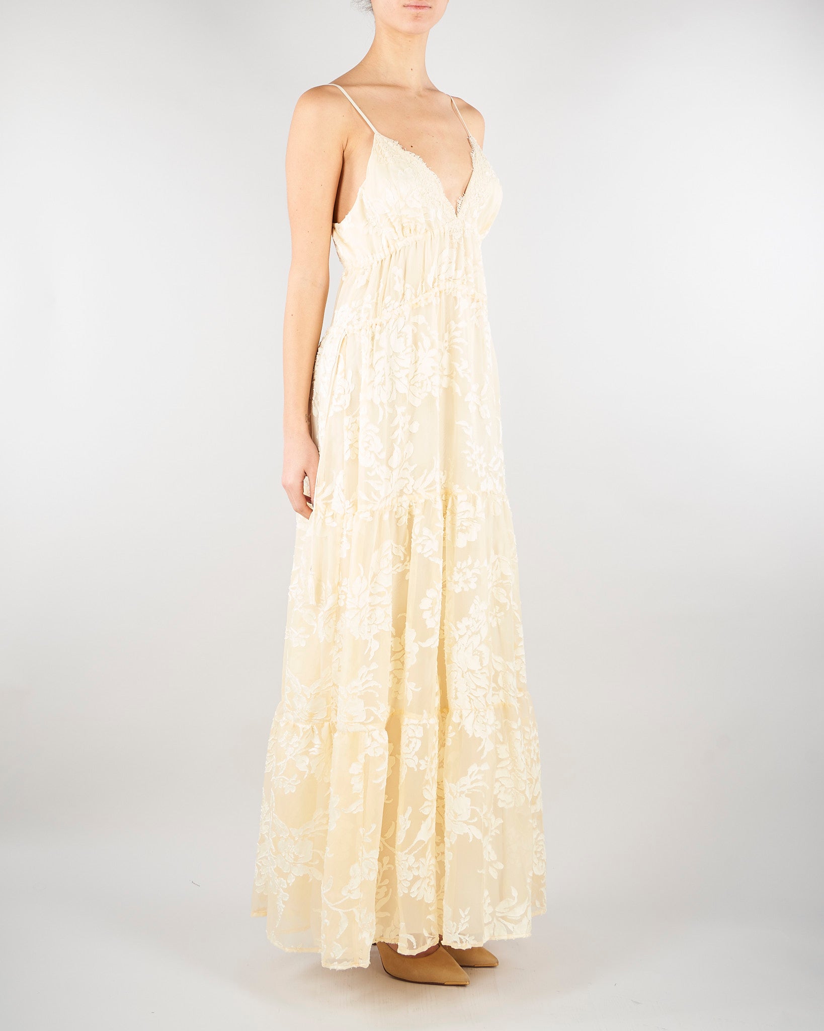 Abito Vaniglia a balze in raso devorè floreale D48EQ024E60 MFB31 ERMANNO BY ERMANNO SCERVINO 