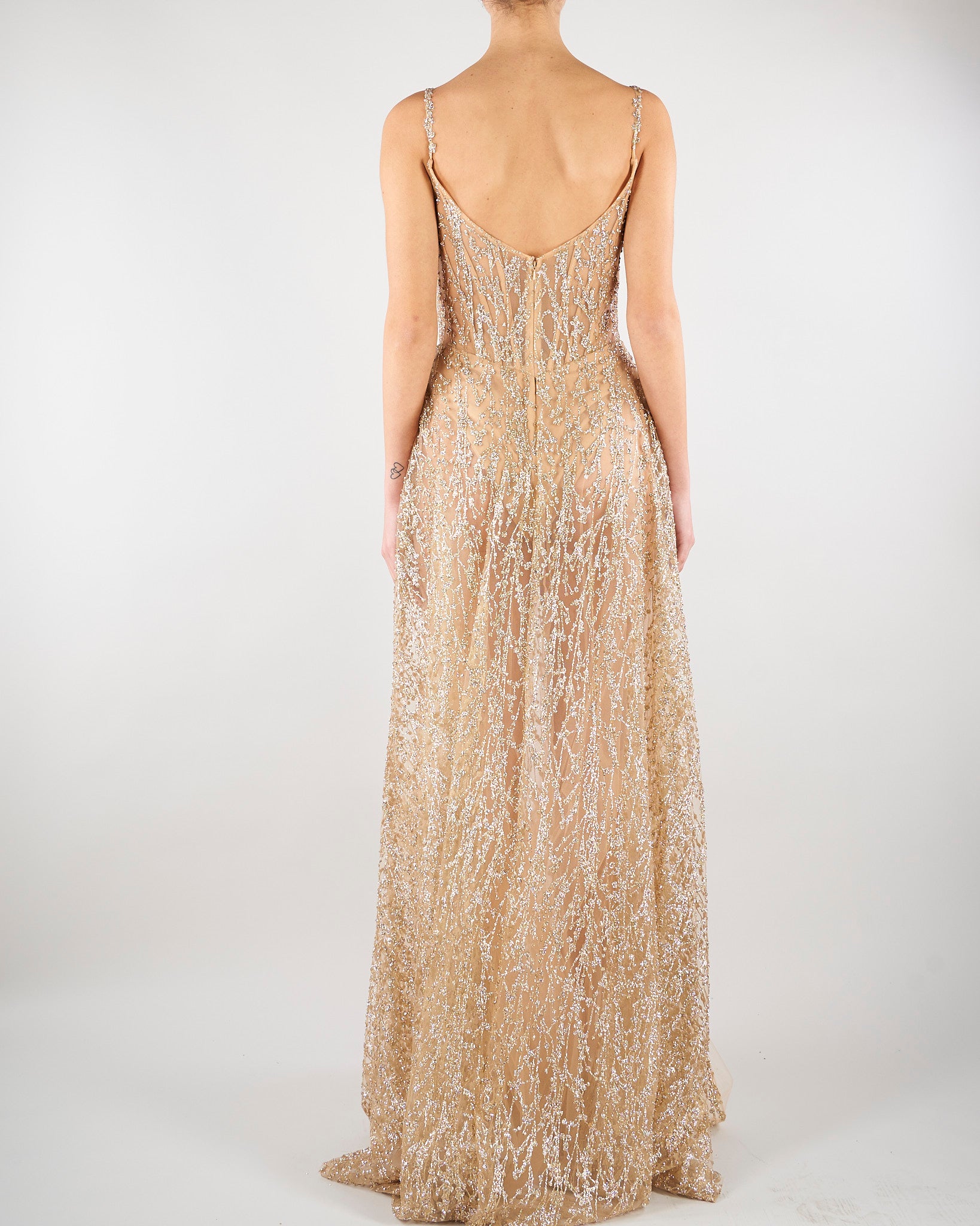 Abito lungo Gold con ricamo pietre e paillettes MINNY 35 FOREVER UNIQUE 