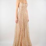 Abito lungo Gold con ricamo pietre e paillettes MINNY 35 FOREVER UNIQUE 