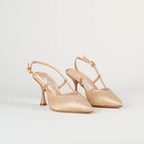 Slingback Champagne in raso con micro borchie 7507 35 FRANCESCO SACCO 