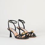 Sandalo Nero in pelle con accessorio gold 7523 99 FRANCESCO SACCO 
