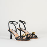 Sandalo Nero in pelle con accessorio gold 7523 99 FRANCESCO SACCO 