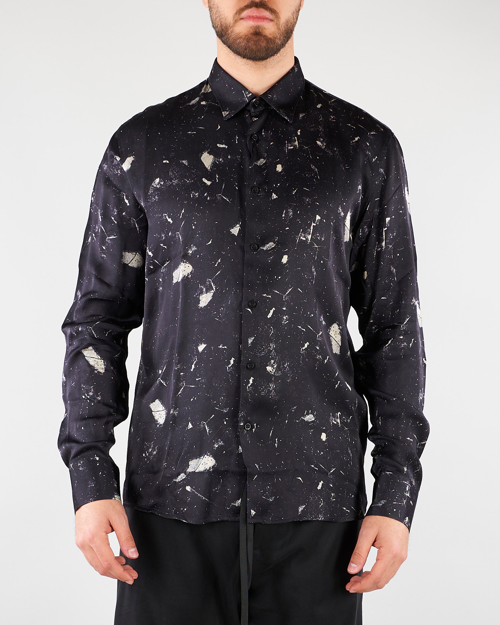 Camicia Nero fluida in viscosa con stampa CA3618 28 I'M BRIAN 