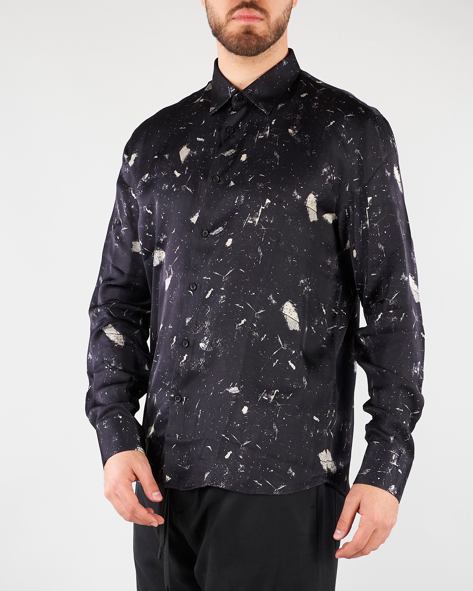 Camicia Nero fluida in viscosa con stampa CA3618 28 I'M BRIAN 