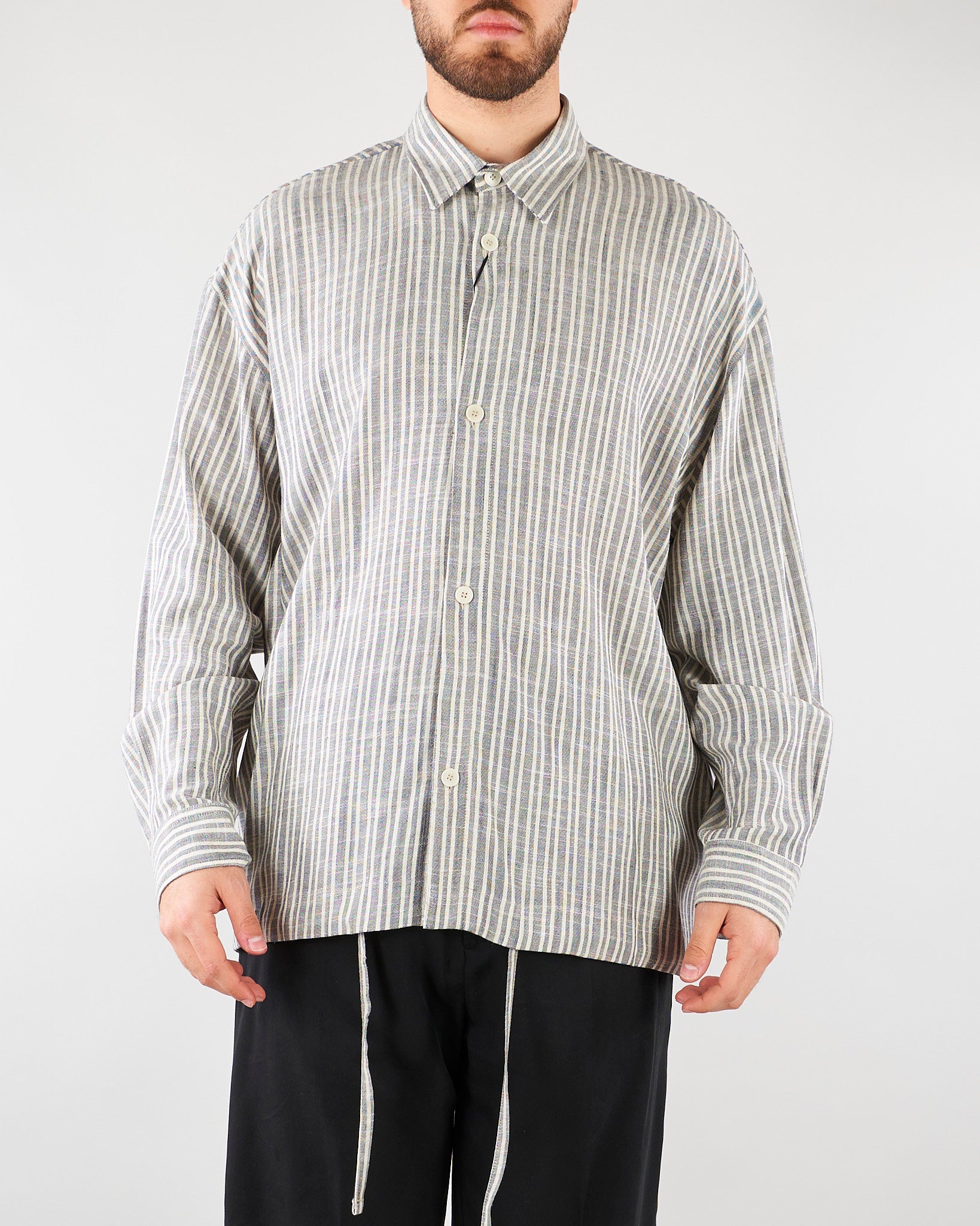 Camicia Grigio Oversize in lino a righe CA3620 28 I'M BRIAN 