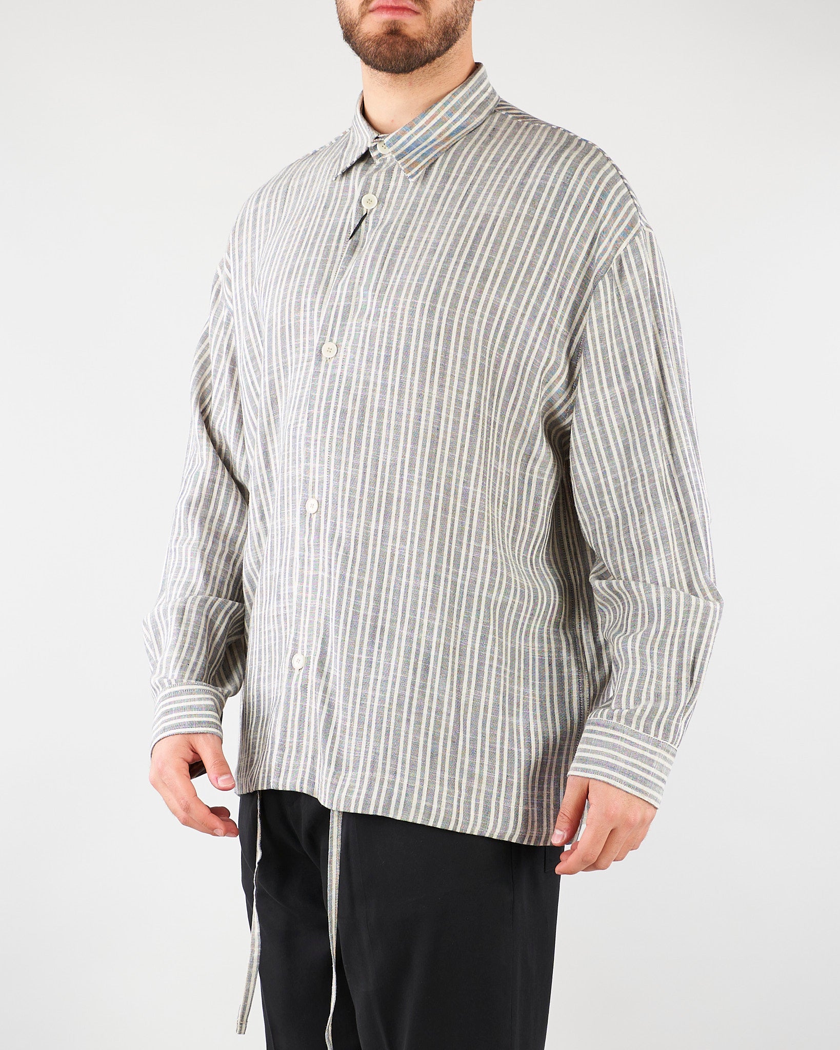 Camicia Grigio Oversize in lino a righe CA3620 28 I'M BRIAN 