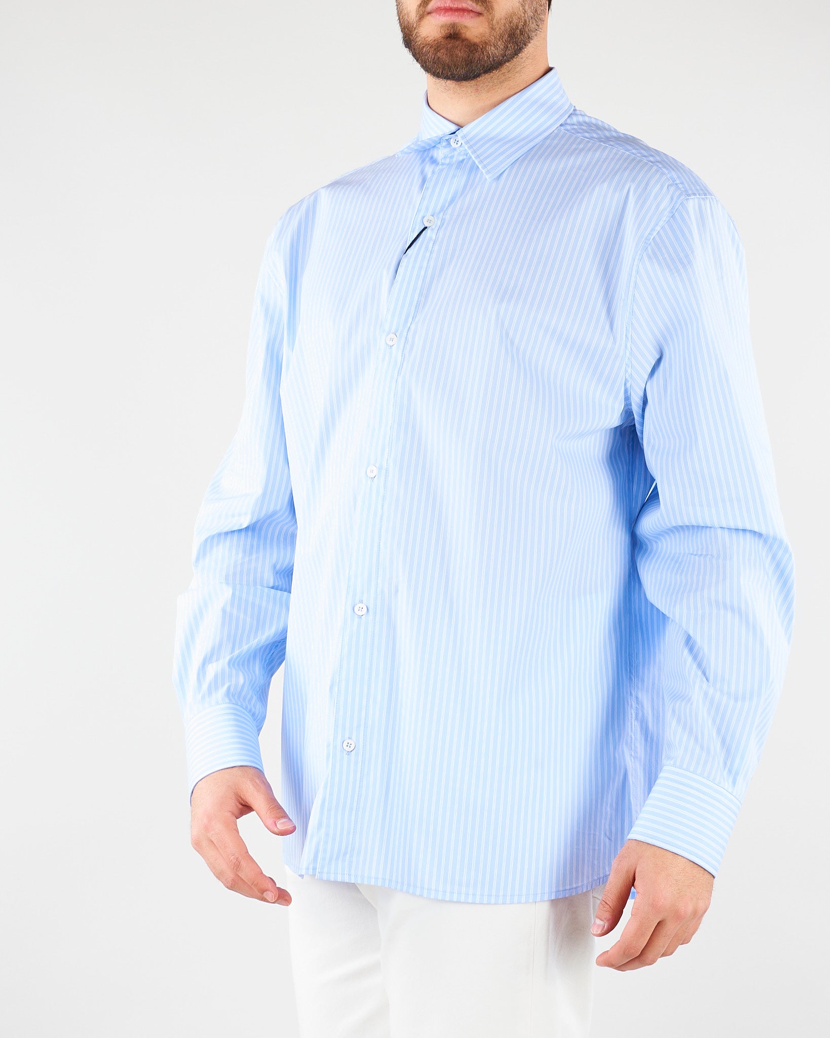 Camicia Celeste a righe in cotone CA3630 18 I'M BRIAN 