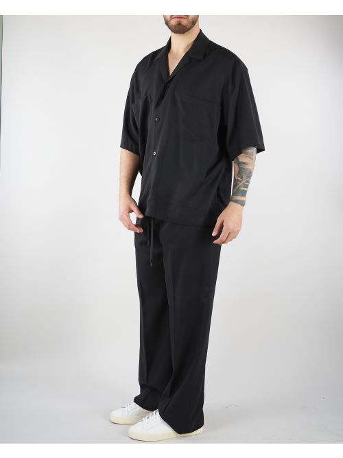 Pantalone Nero in tessuto fluido con gamba e fondo ampio PA3696 9 I'M BRIAN 