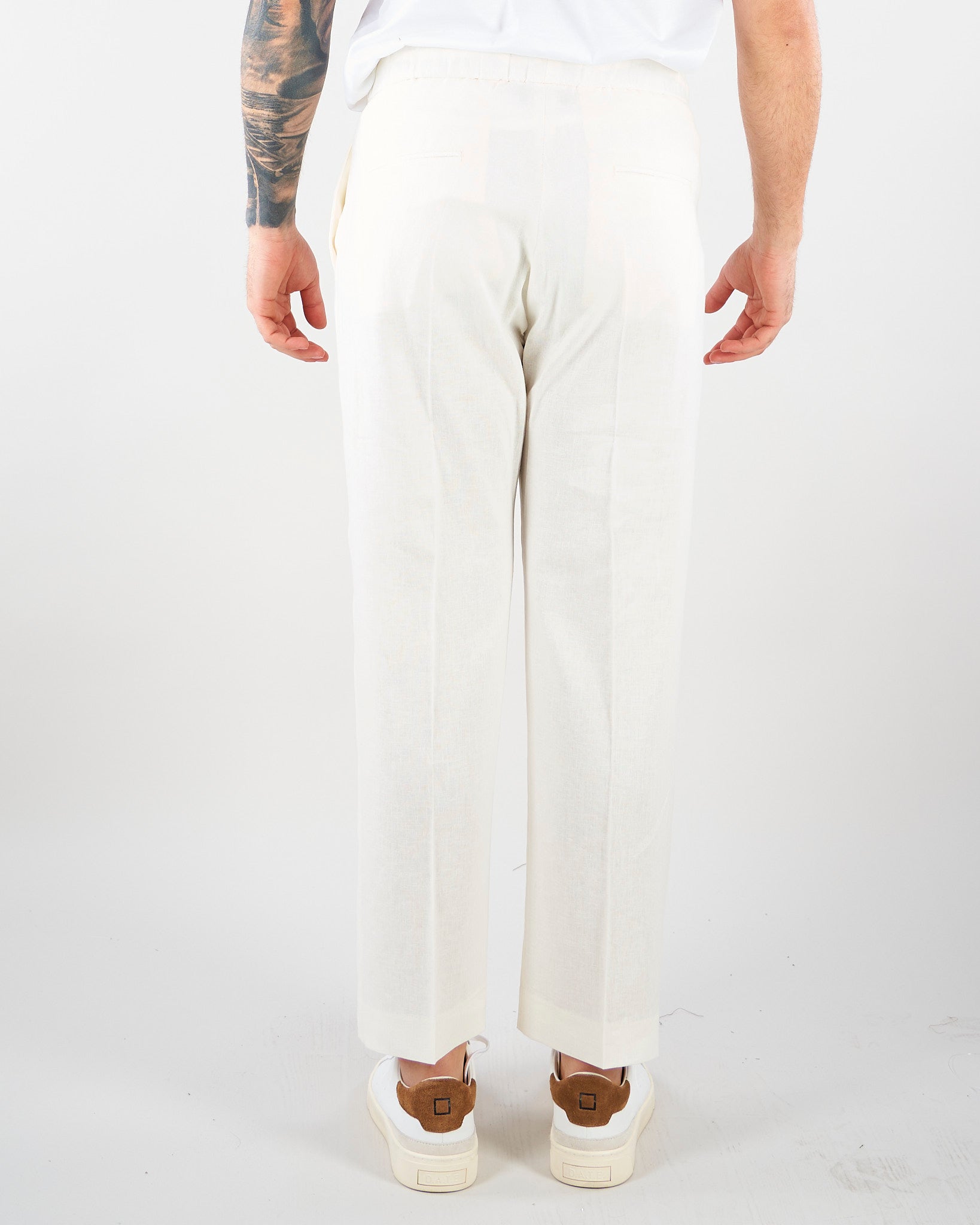 Pantalone Bianco in lino con elastico PA3702 2 I'M BRIAN 