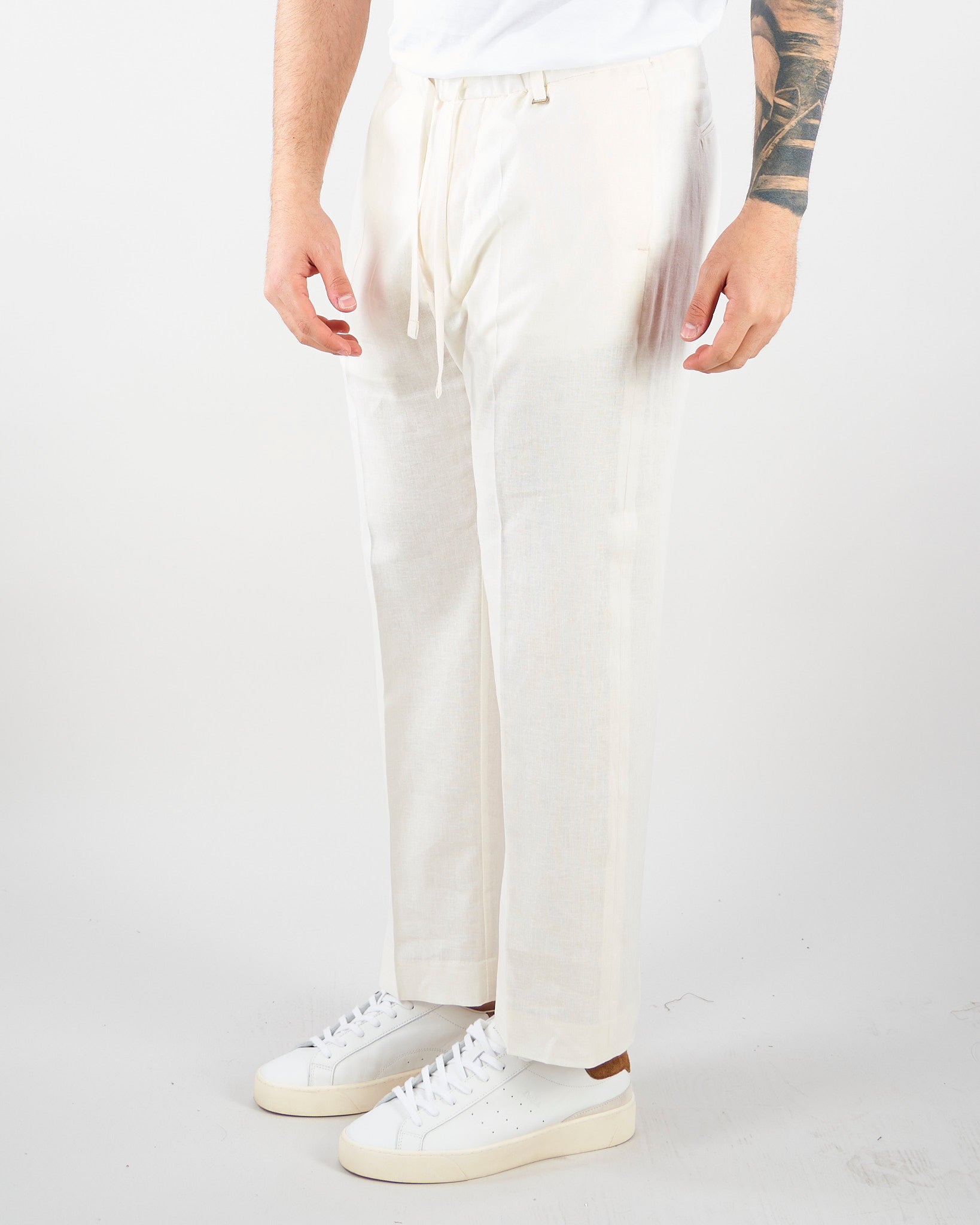 Pantalone Bianco in lino con elastico PA3702 2 I'M BRIAN 