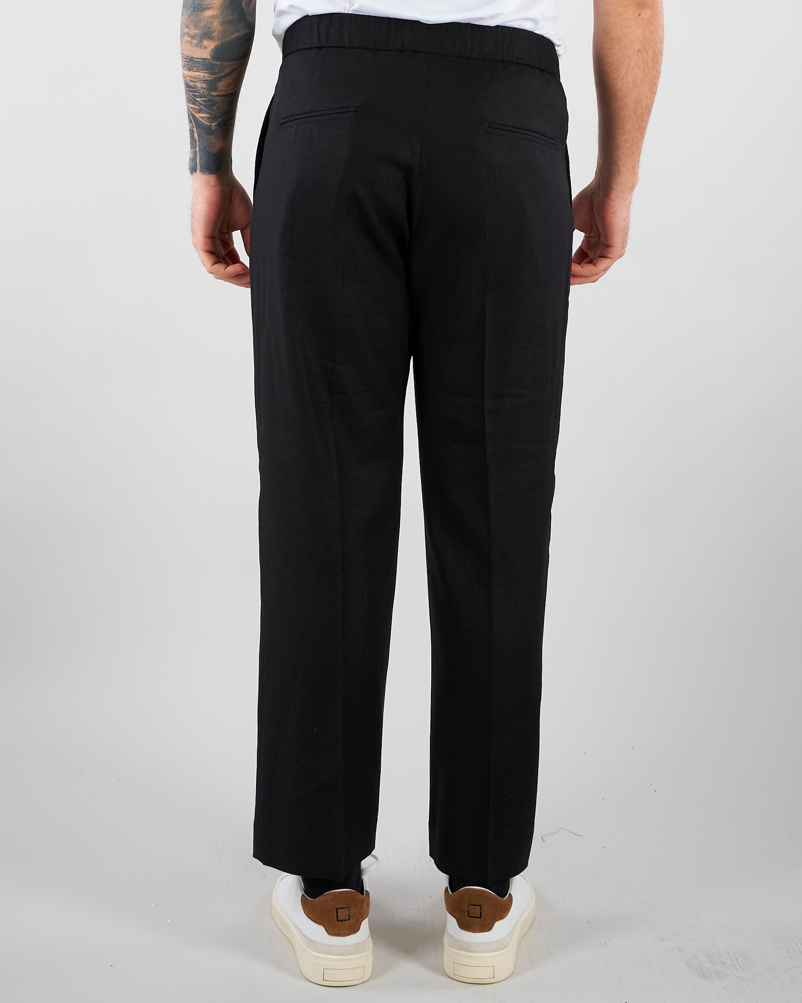 Pantalone Nero in lino con elastico PA3702 9 I'M BRIAN 