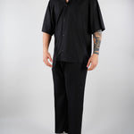 Pantalone Nero in lino con elastico PA3702 9 I'M BRIAN 