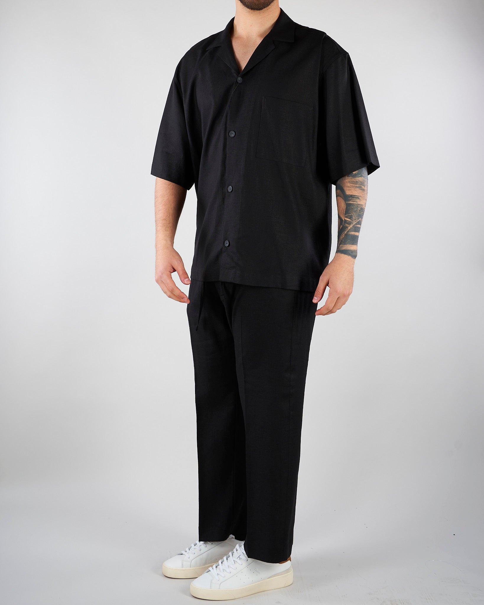 Pantalone Nero in lino con elastico PA3702 9 I'M BRIAN 